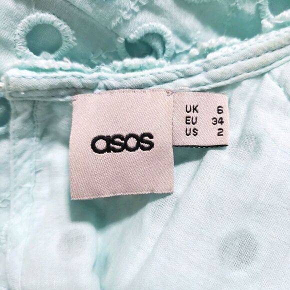 ASOS Pencil Midi Dress Size 2 Seafoam Green Anglais Embroidered Womens - Picture 12 of 14